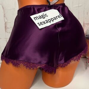 VS S M L XL LUXE SATIN SLEEP SHORTS PAJAMAS LACE TRIM LINGERIE SOLID PURPLE